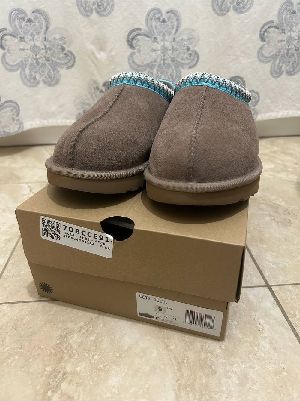 UGG CaribouSuede Slip-On Clogs with Turquoise Trim